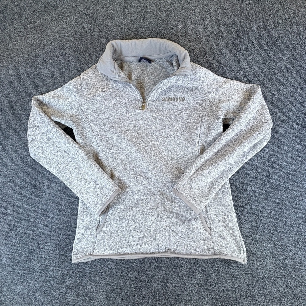 Charles River Apparel Samsung Sweater Women Medium Heather Gray Logo Quarter Zip
